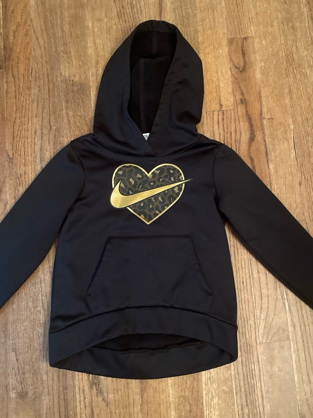 Nike Black Girls' Hoodie with Gold Leopard Heart Swoosh